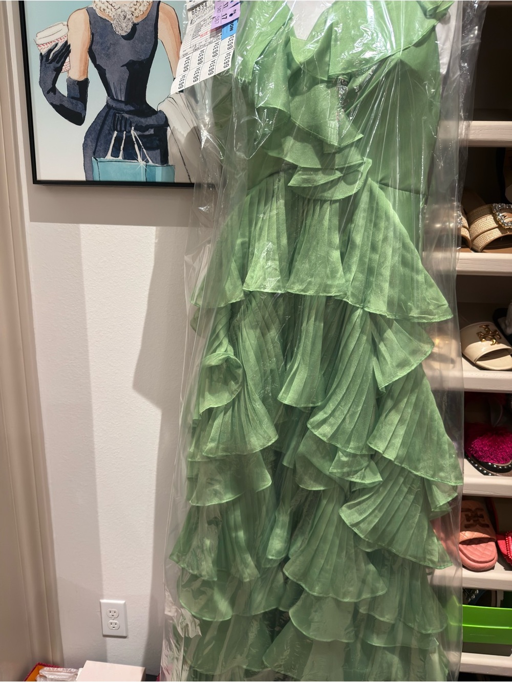 ANTONIO MELANI Bright Green Ruffled Tiered Maxi Dress - Picture 5 of 9